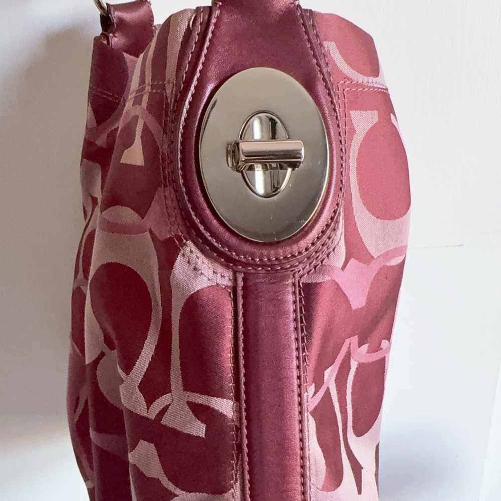 Coach Signature Hobo Shoulder Bag in Pink and Burgundy - Picture 8 of 16